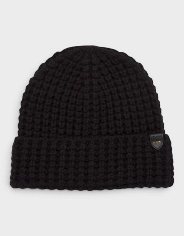 Waffle Knit Beanie Hat Black