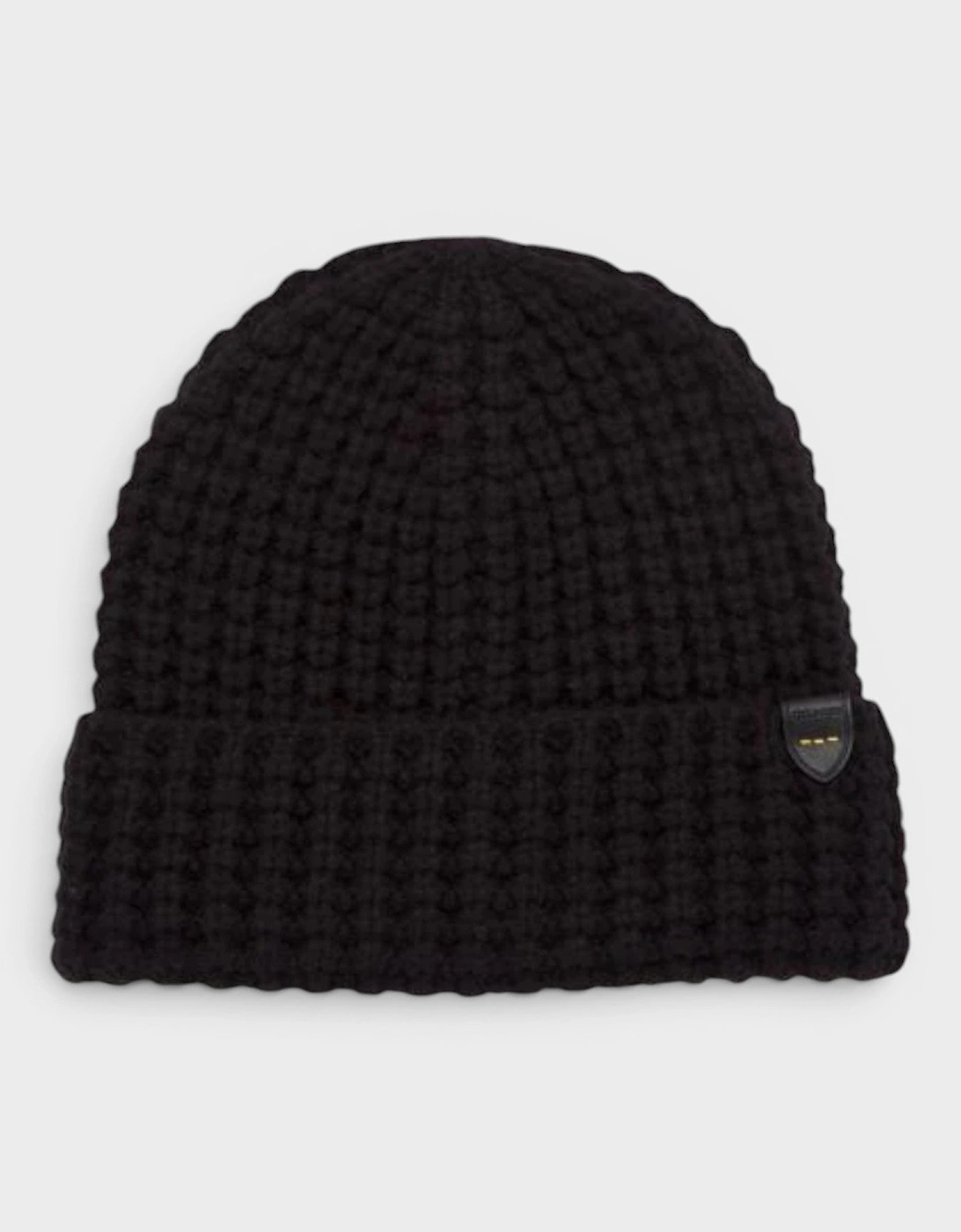 Waffle Knit Beanie Hat Black