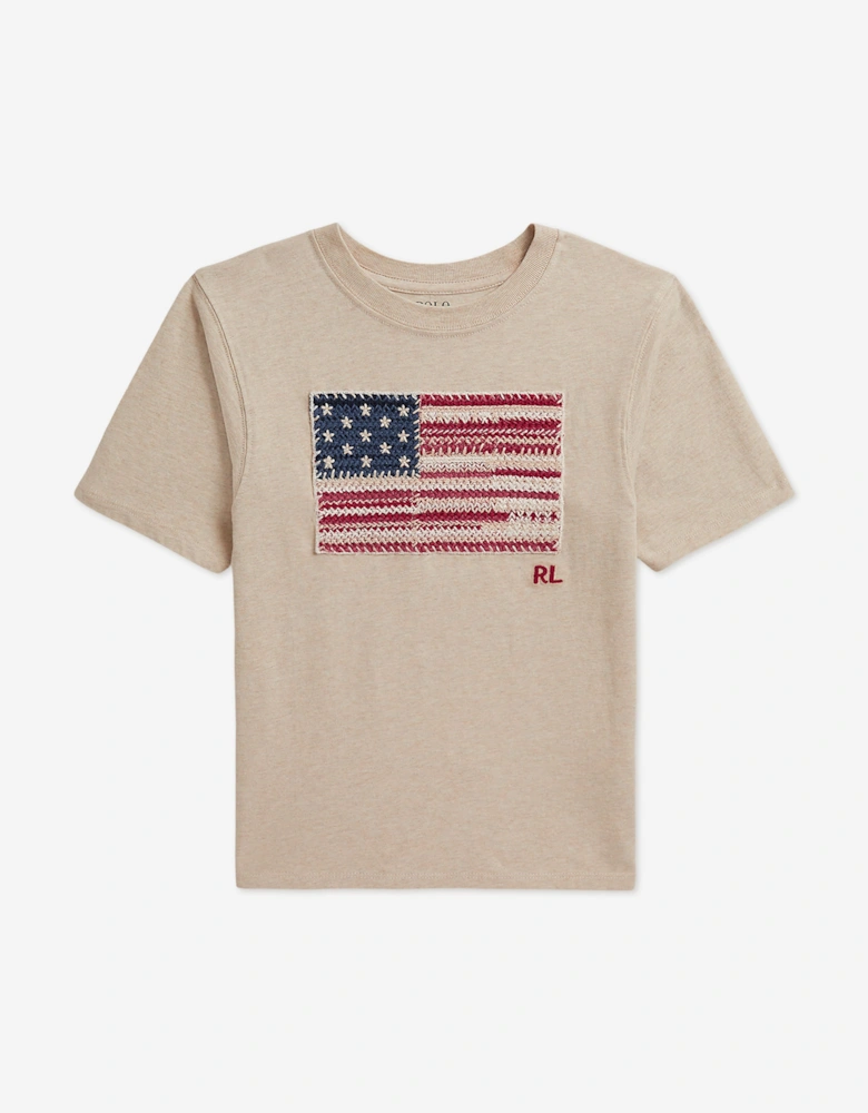 Ralph Lauren Girls Iconic Flag T-Shirt in Beige