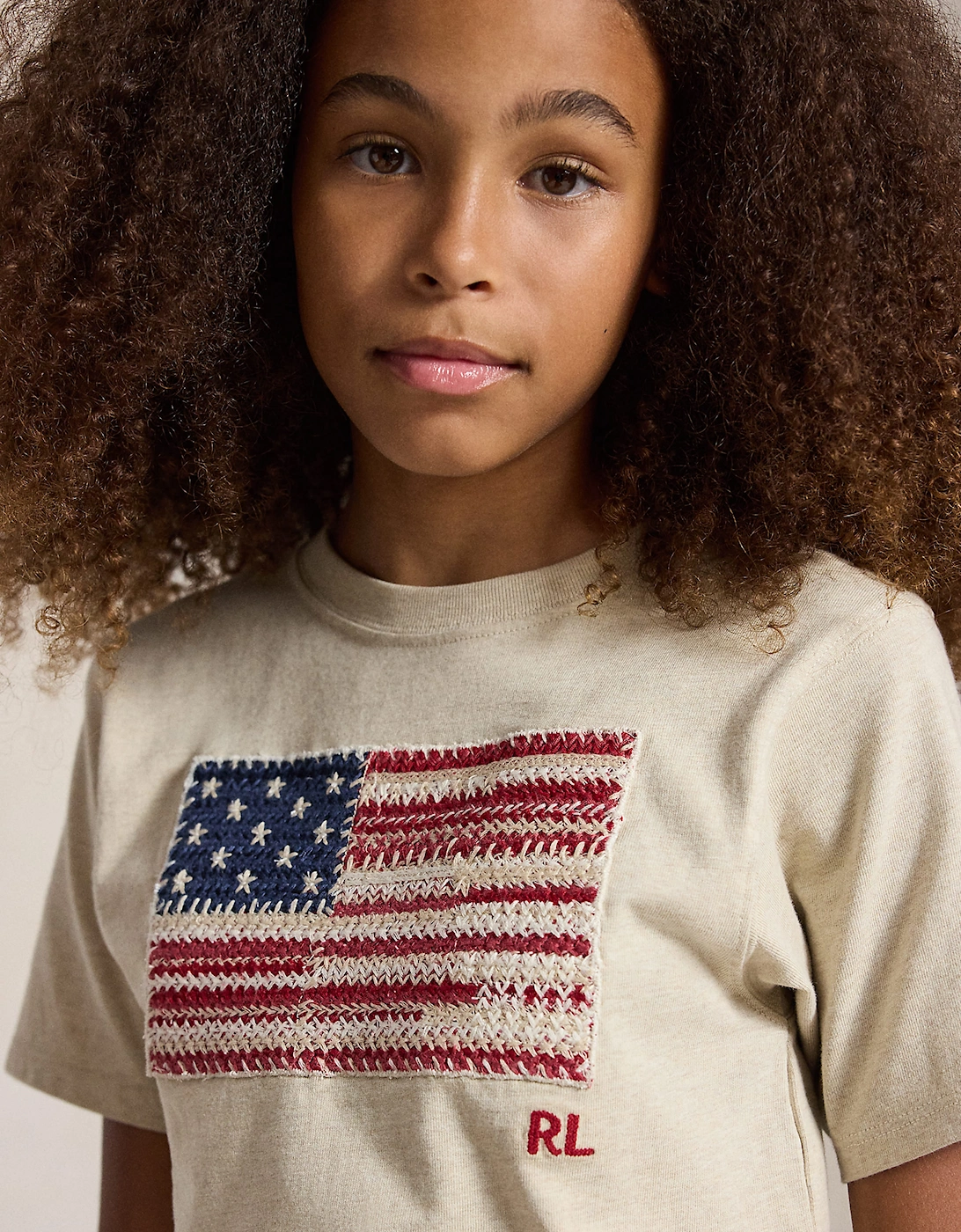 Ralph Lauren Girls Iconic Flag T-Shirt in Beige