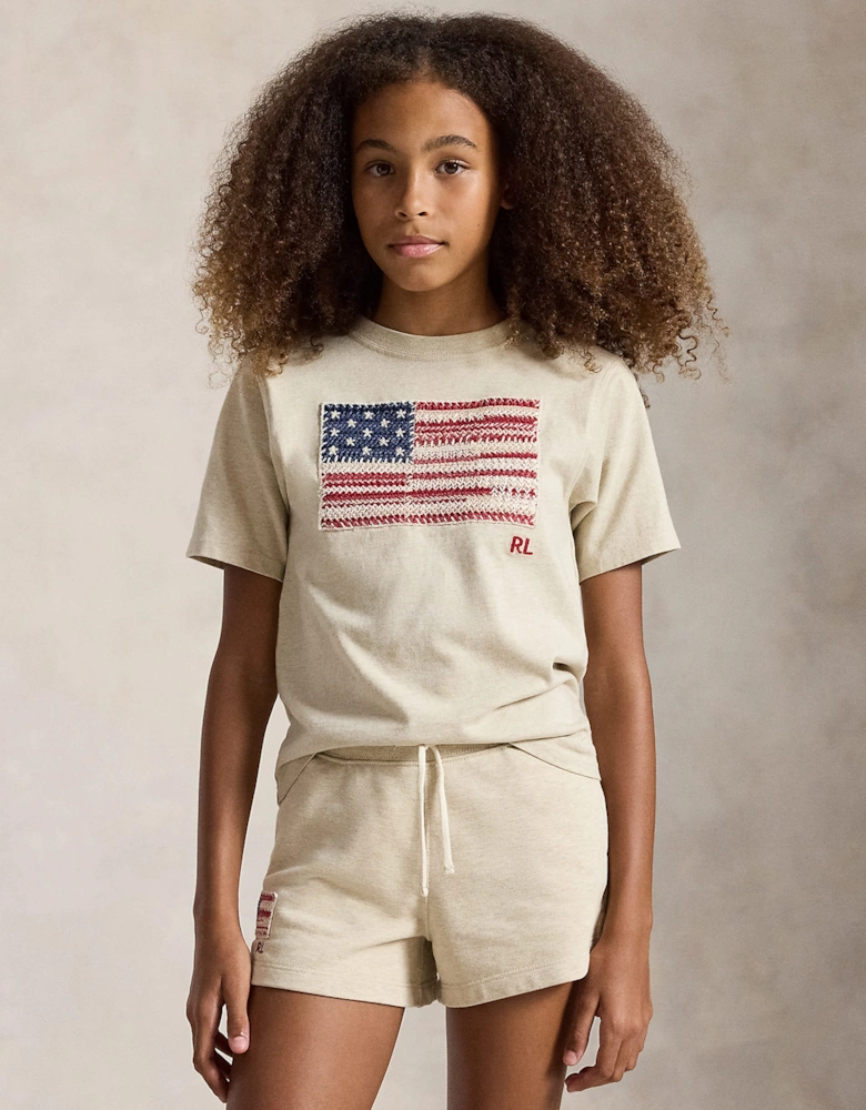 Ralph Lauren Girls Iconic Flag T-Shirt in Beige