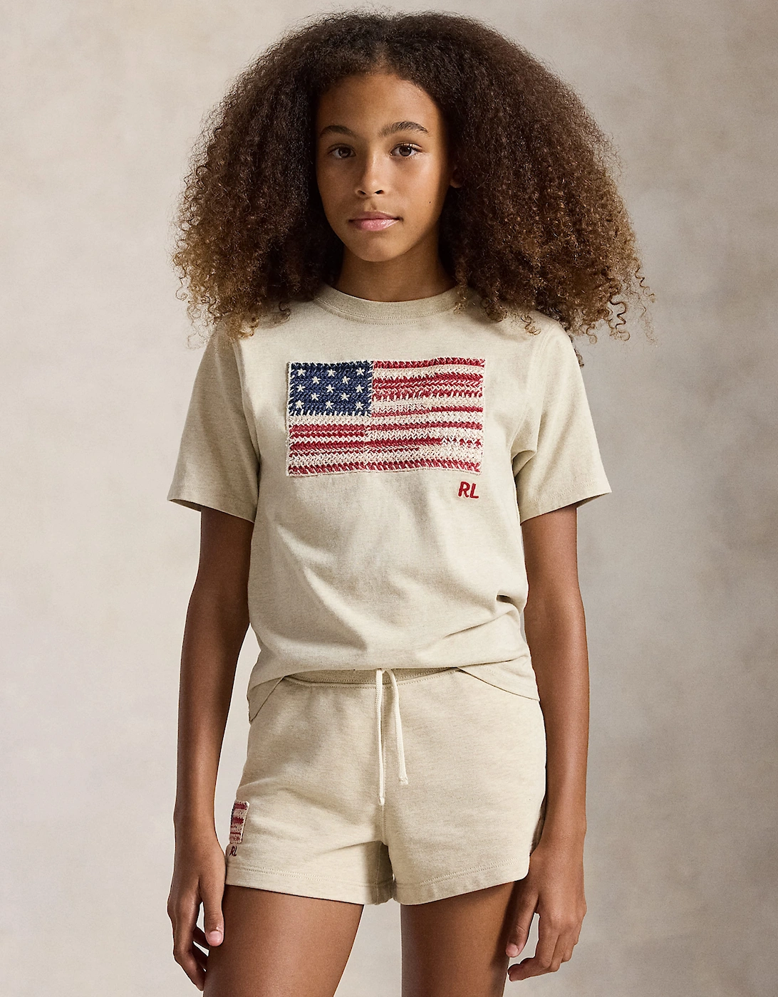 Ralph Lauren Girls Iconic Flag T-Shirt in Beige
