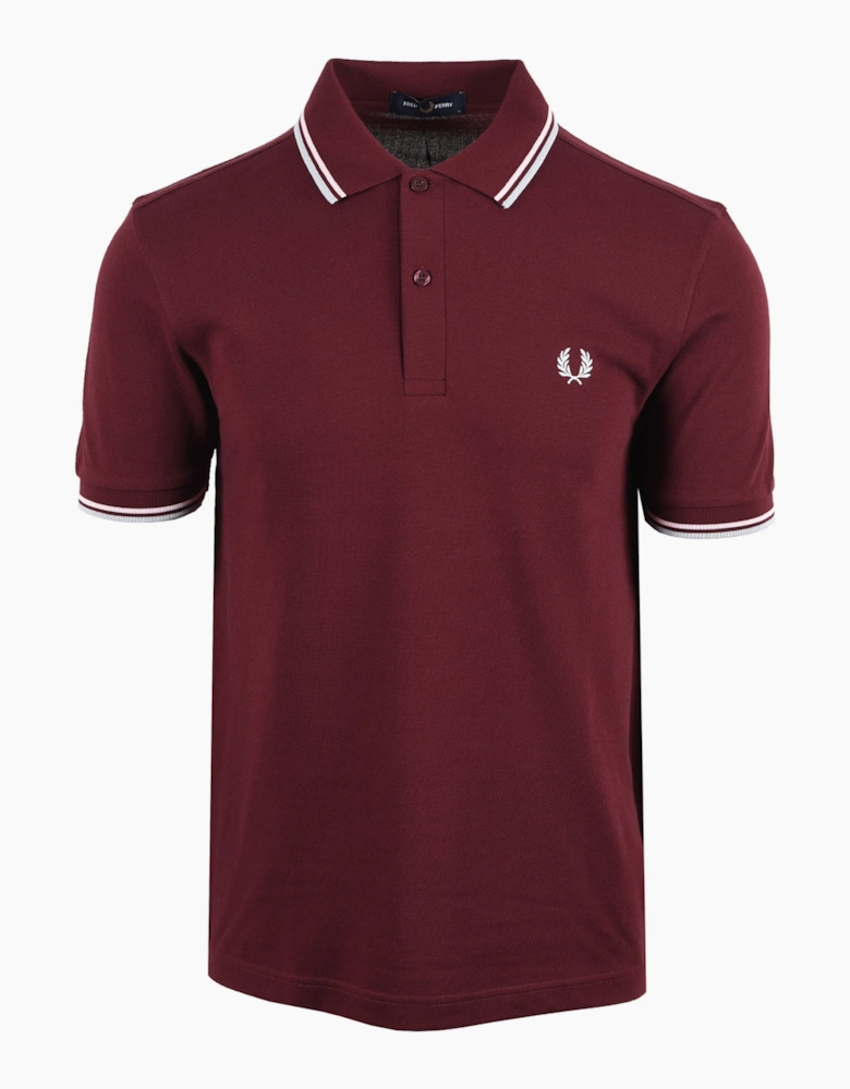 FRED PERRY TWIN TIPPED POLO SHIRT OXBLOOD/ICED PINK/DUSKY BLUE