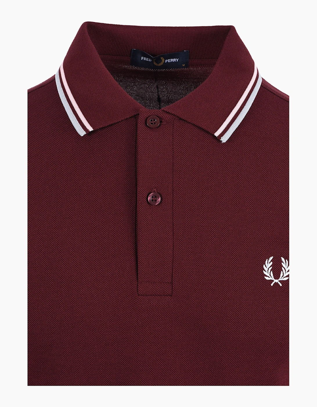 FRED PERRY TWIN TIPPED POLO SHIRT OXBLOOD/ICED PINK/DUSKY BLUE