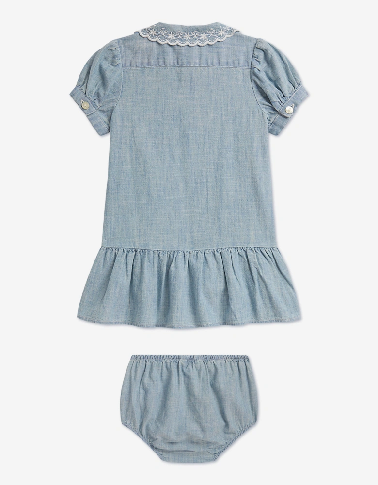 Ralph Lauren Baby Girls Chambray Peplum Dress in Blue