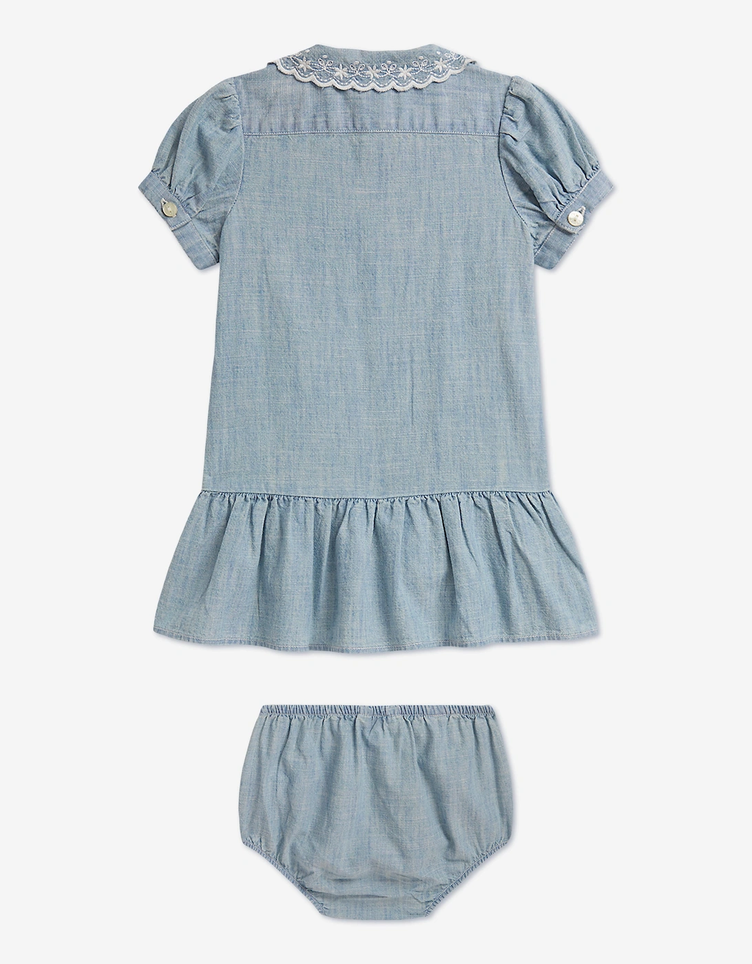 Ralph Lauren Baby Girls Chambray Peplum Dress in Blue