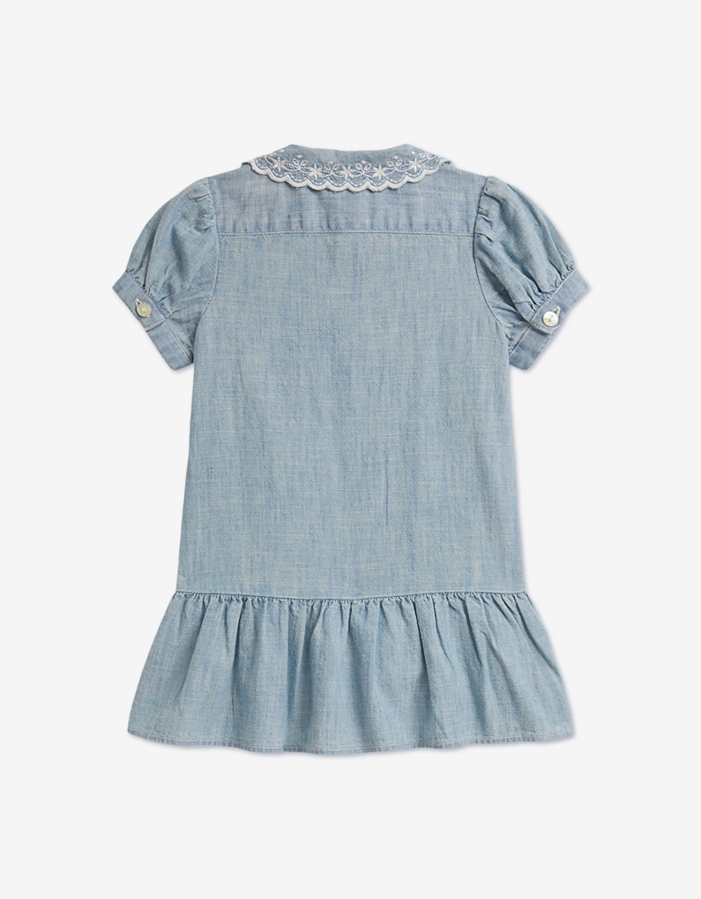 Ralph Lauren Baby Girls Chambray Peplum Dress in Blue