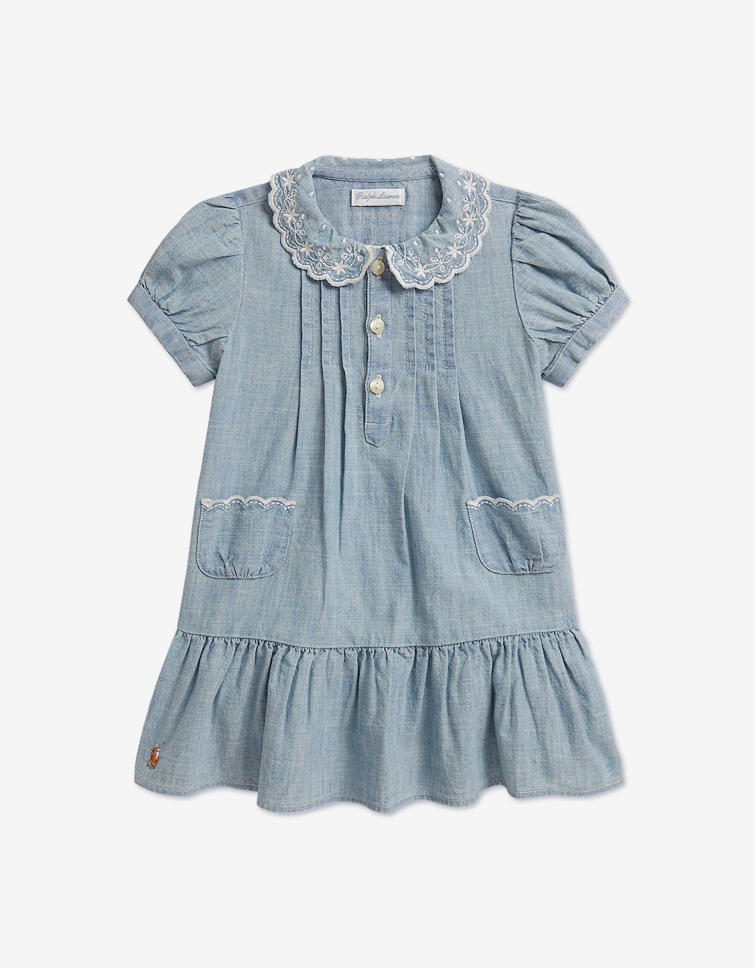 Ralph Lauren Baby Girls Chambray Peplum Dress in Blue