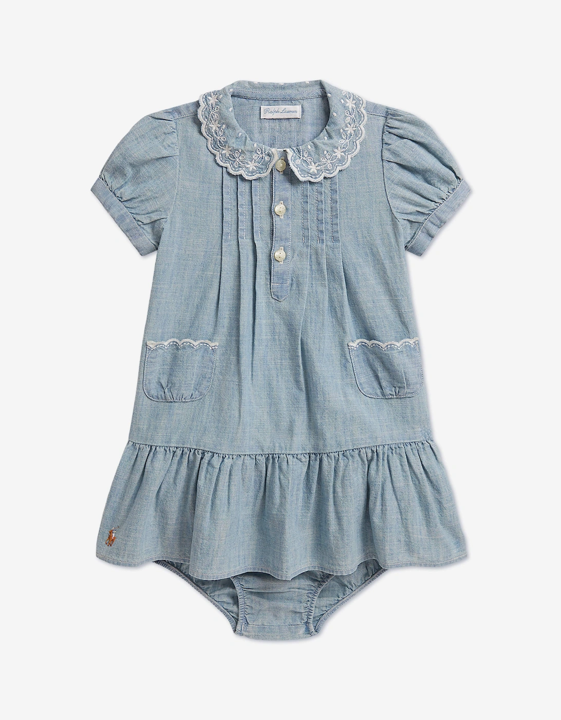 Ralph Lauren Baby Girls Chambray Peplum Dress in Blue