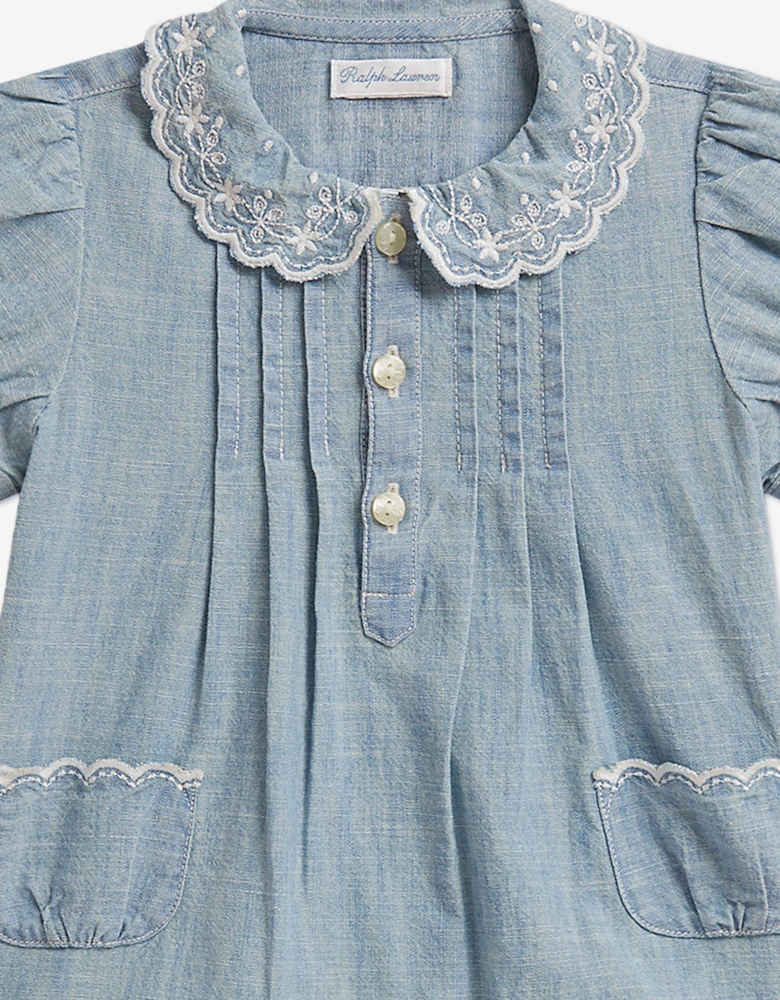 Ralph Lauren Baby Girls Chambray Peplum Dress in Blue