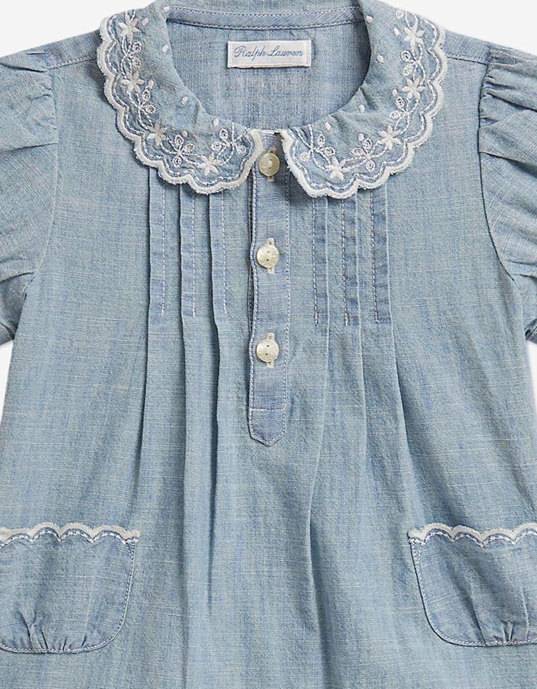 Ralph Lauren Baby Girls Chambray Peplum Dress in Blue