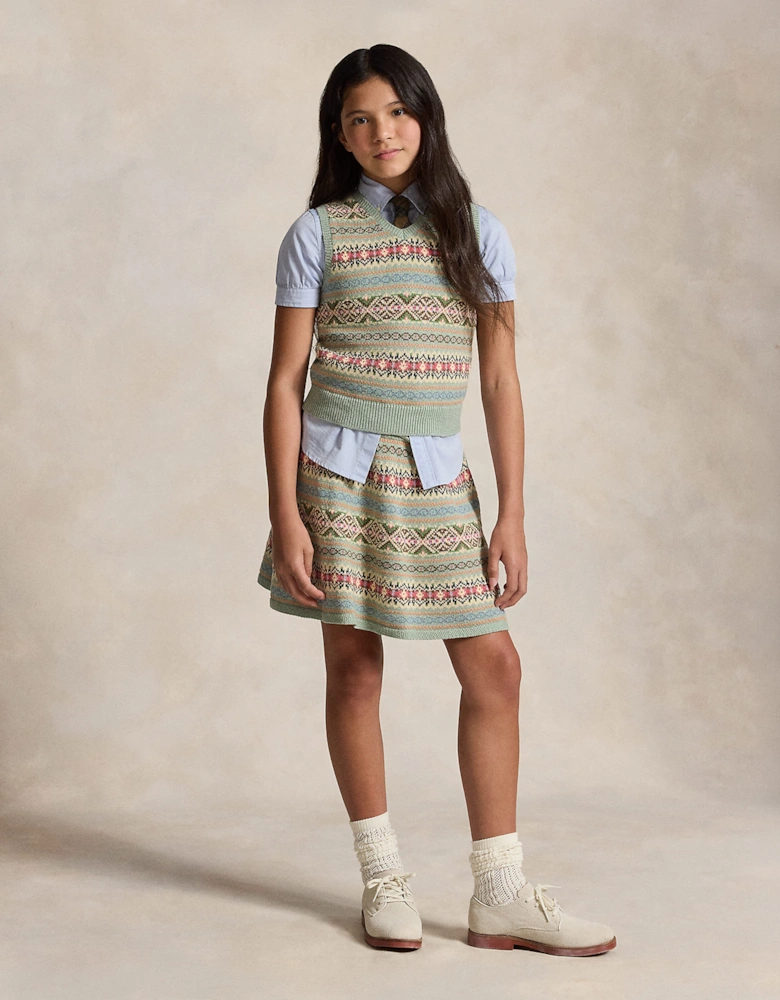 Ralph Lauren Girls Fair Isle Skirt Set in Green