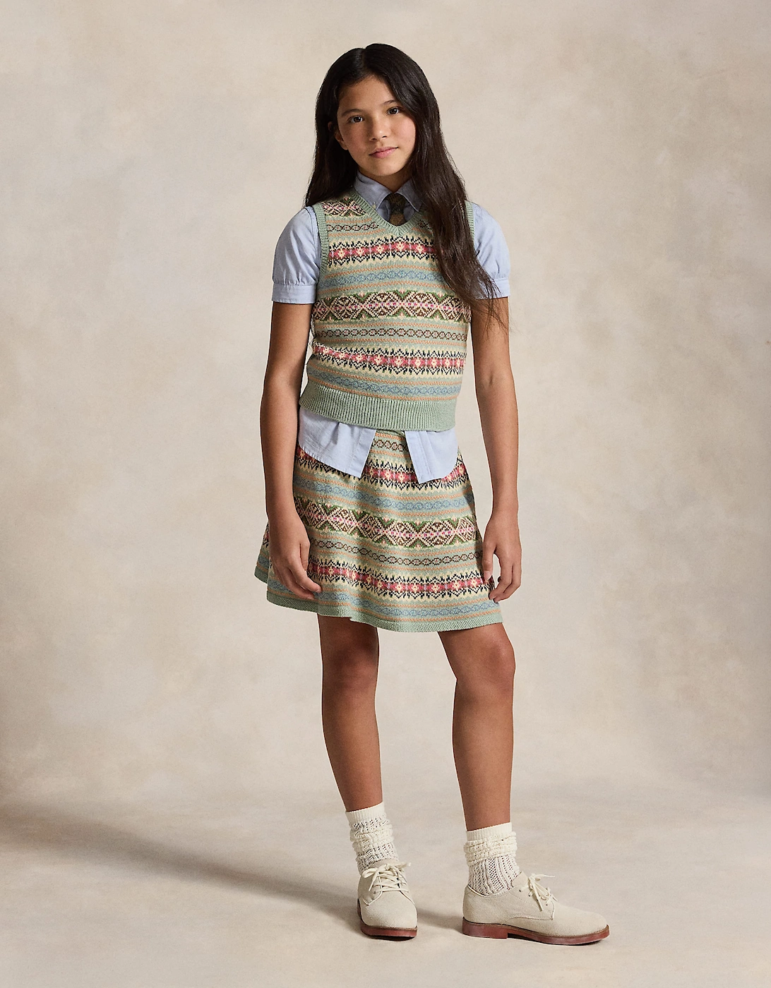 Ralph Lauren Girls Fair Isle Skirt Set in Green