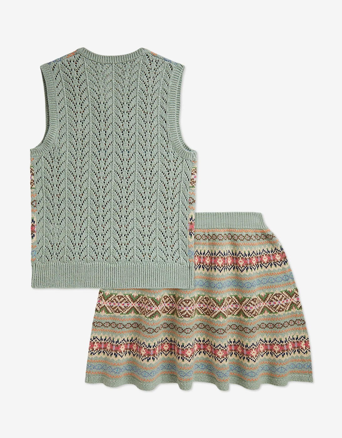 Ralph Lauren Girls Fair Isle Skirt Set in Green