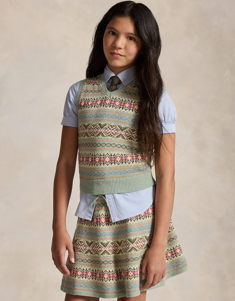 Ralph Lauren Girls Fair Isle Skirt Set in Green