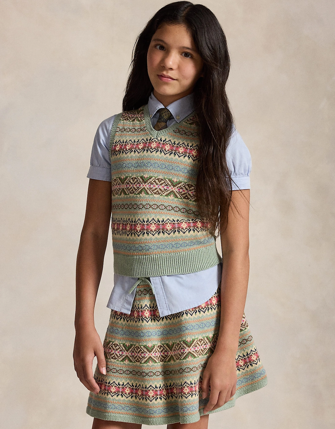 Ralph Lauren Girls Fair Isle Skirt Set in Green