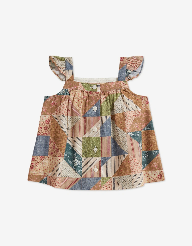 Ralph Lauren Baby Girls Patchwork Print Short Set in Beige