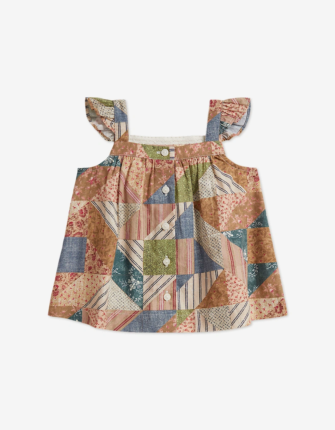 Ralph Lauren Baby Girls Patchwork Print Short Set in Beige