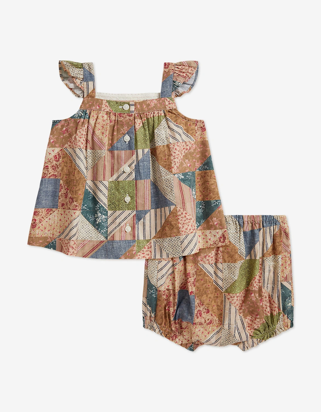 Ralph Lauren Baby Girls Patchwork Print Short Set in Beige