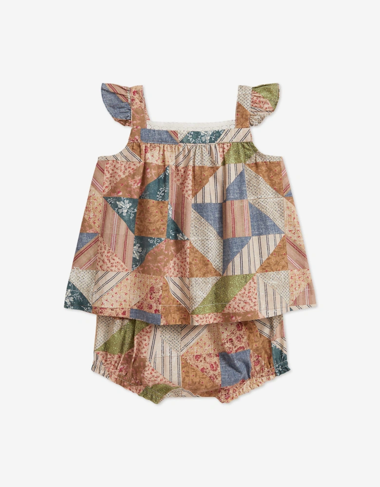 Ralph Lauren Baby Girls Patchwork Print Short Set in Beige