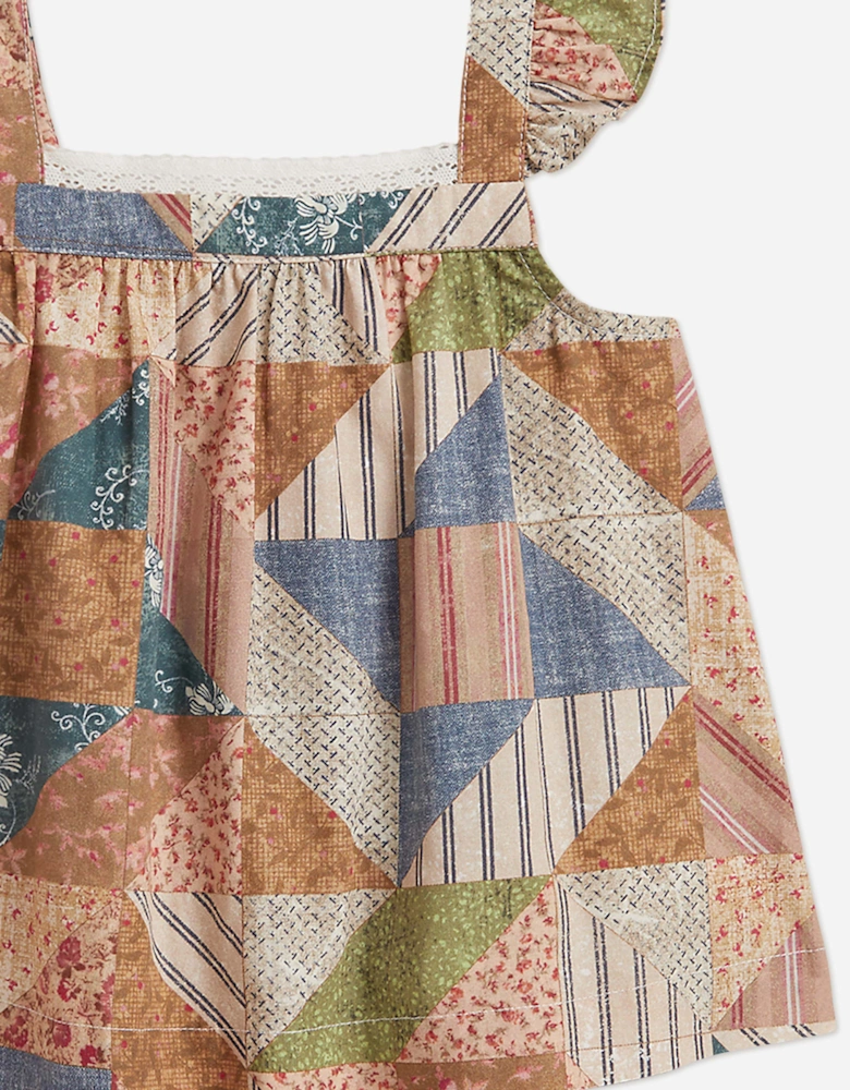 Ralph Lauren Baby Girls Patchwork Print Short Set in Beige