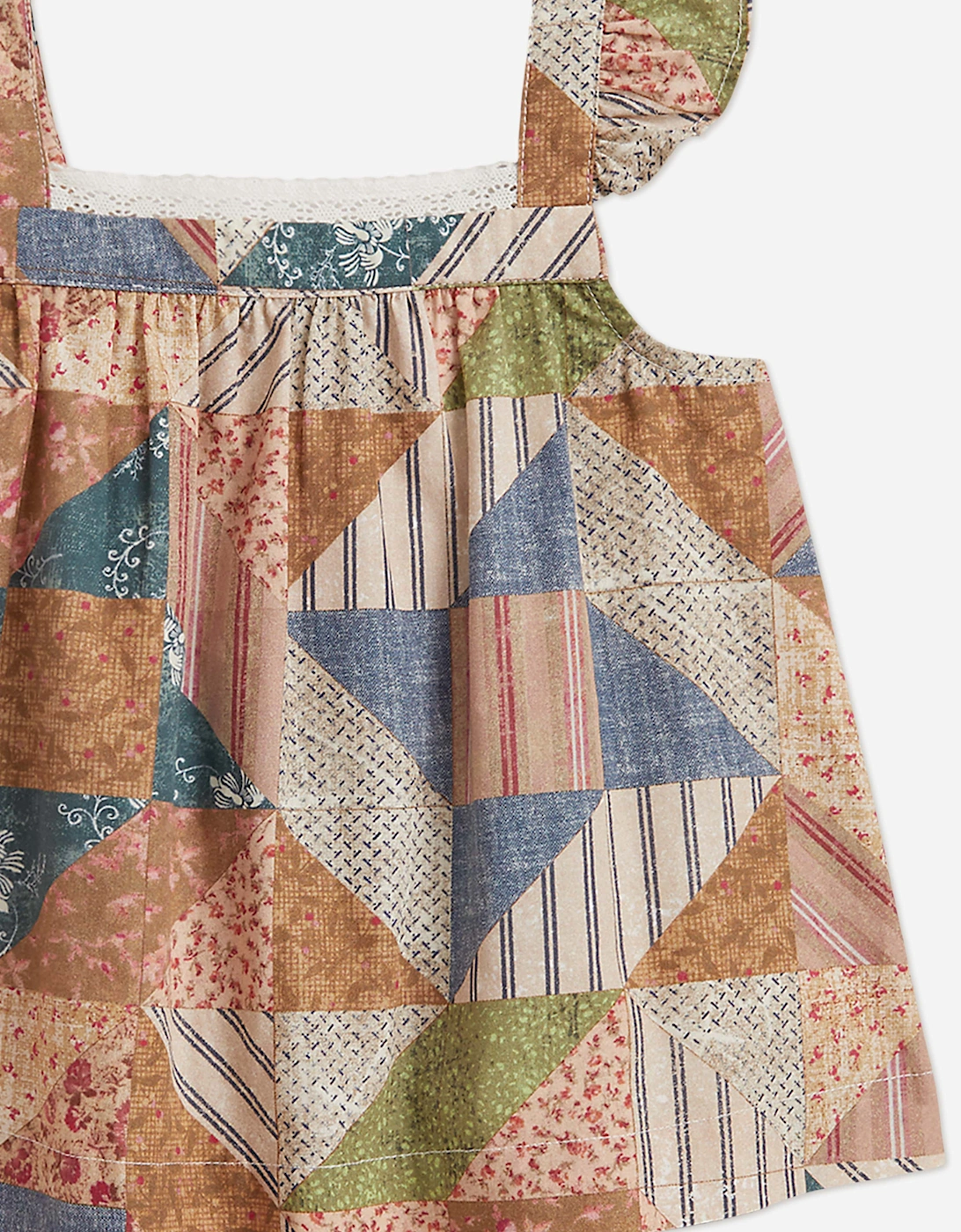 Ralph Lauren Baby Girls Patchwork Print Short Set in Beige