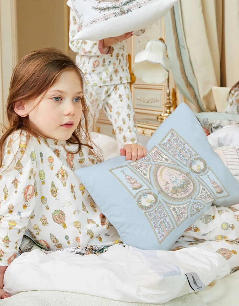 Atelier Choux Baby Satin Spring Bunny Cushion in Blue (40cm X 30cm)