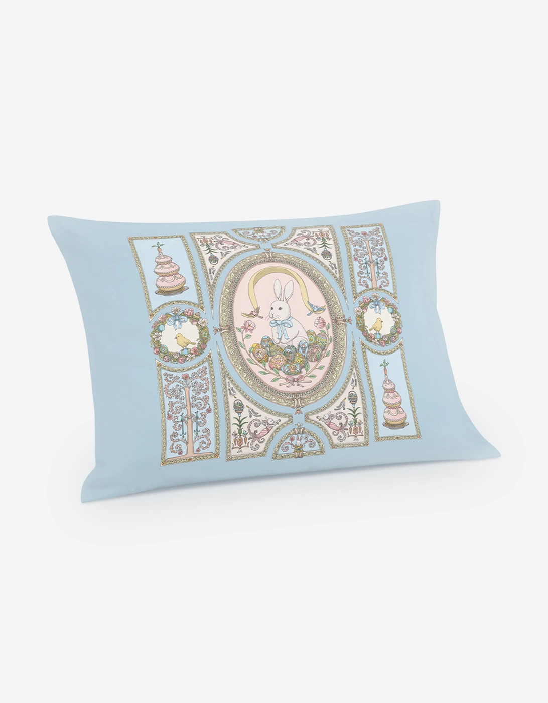 Atelier Choux Baby Satin Spring Bunny Cushion in Blue (40cm X 30cm)