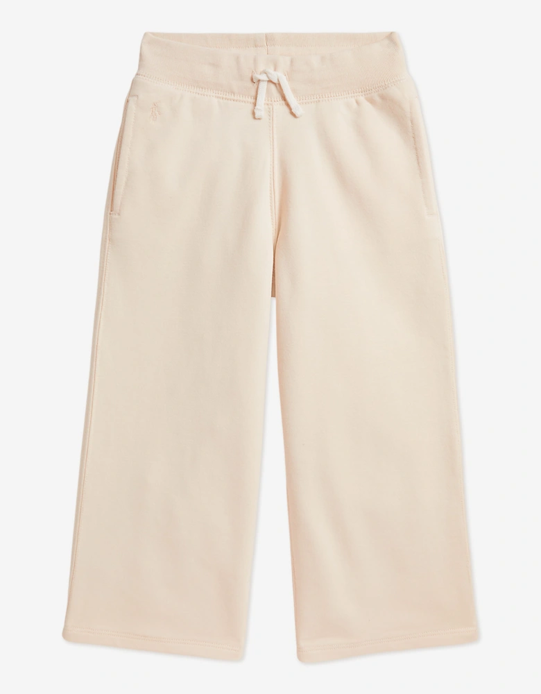 Ralph Lauren Girls French Terry Wide Leg Joggers in Ivory