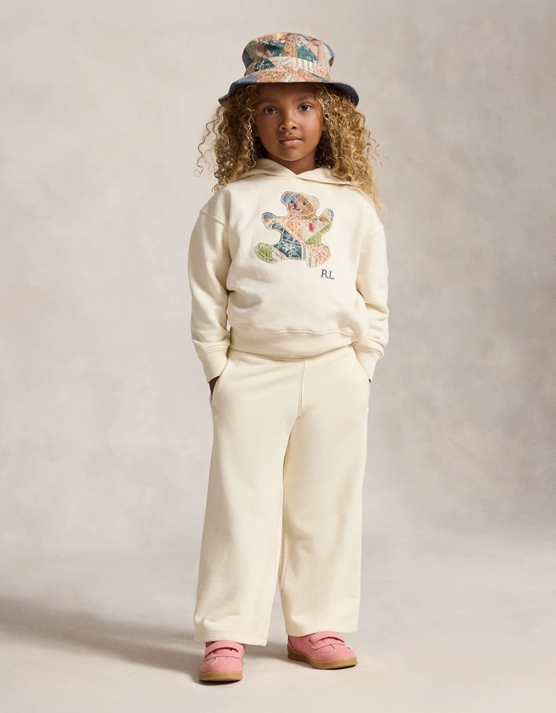 Ralph Lauren Girls French Terry Wide Leg Joggers in Ivory