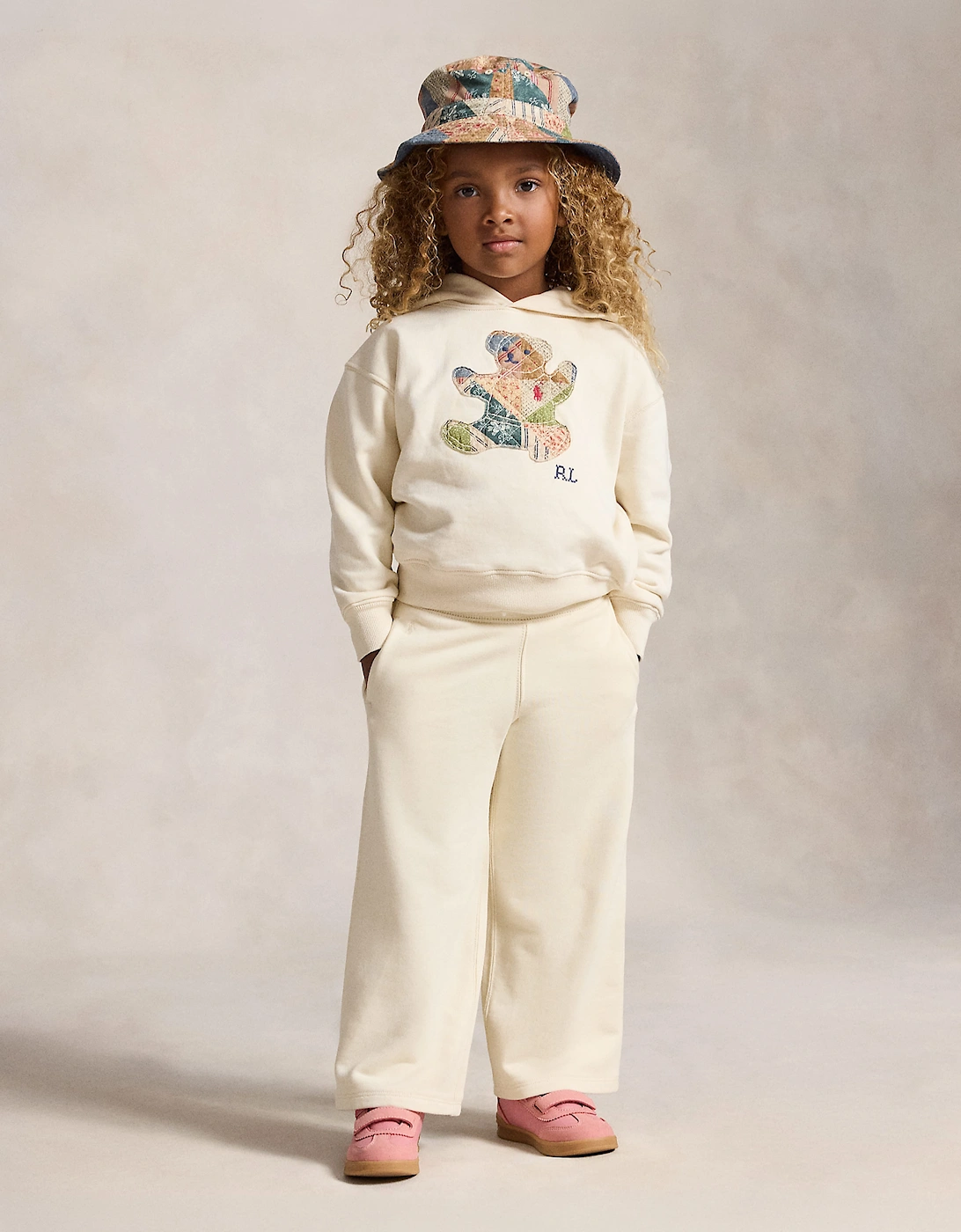 Ralph Lauren Girls French Terry Wide Leg Joggers in Ivory