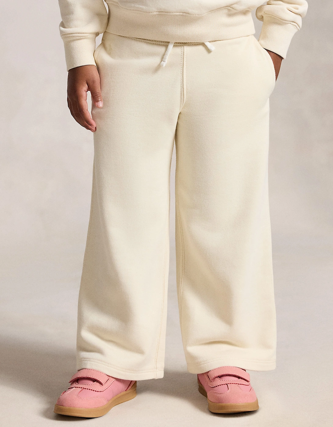 Ralph Lauren Girls French Terry Wide Leg Joggers in Ivory