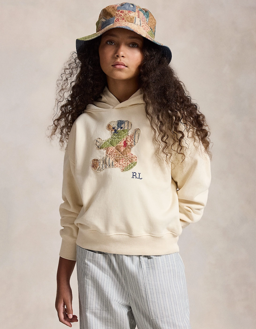 Ralph Lauren Girls Polo Bear Hoodie in Ivory