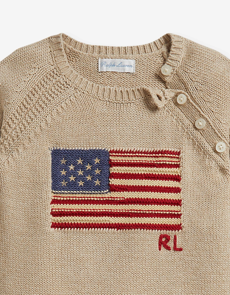 Ralph Lauren Baby Boys Iconic Flag Romper in Beige