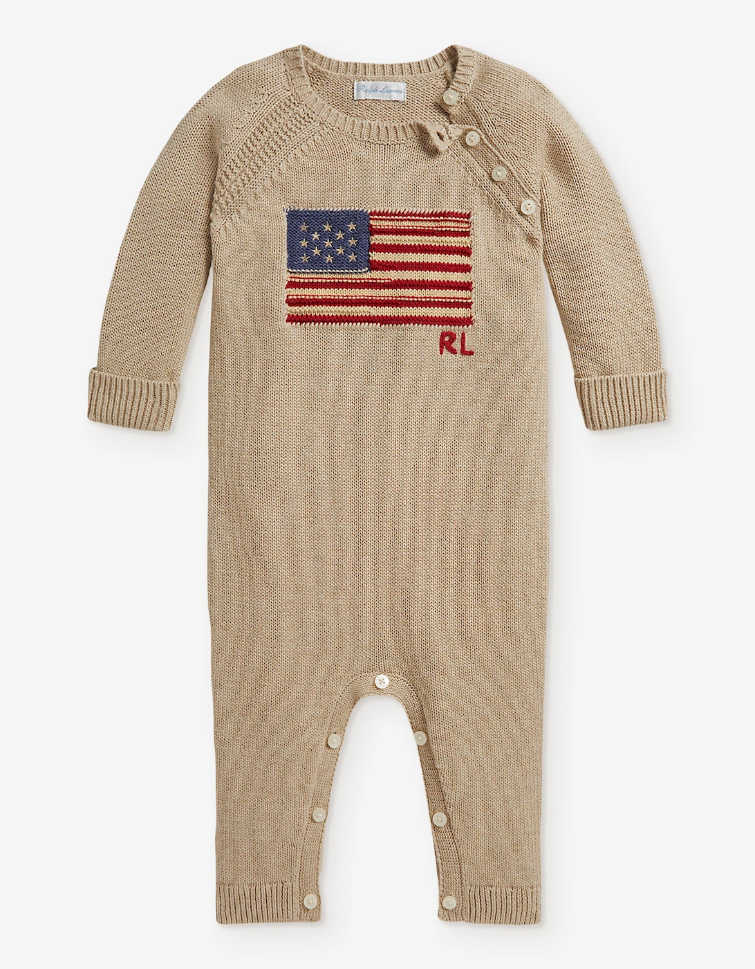 Ralph Lauren Baby Boys Iconic Flag Romper in Beige
