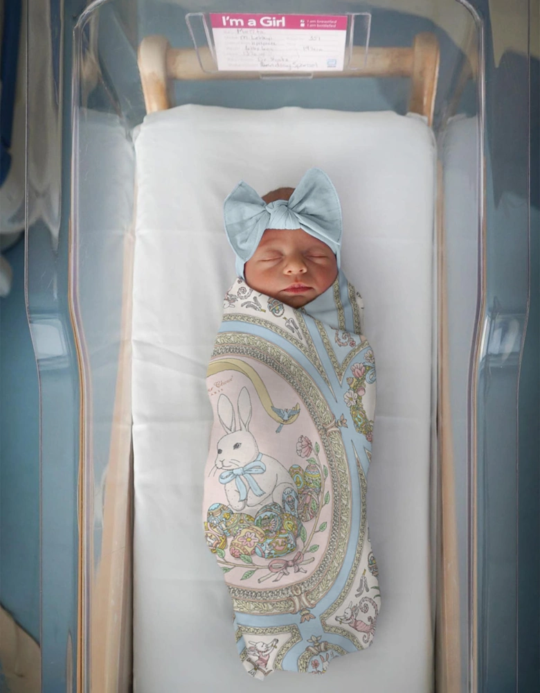 Atelier Choux Baby Spring Bunny Swaddle in Blue (100 x 100 cm)