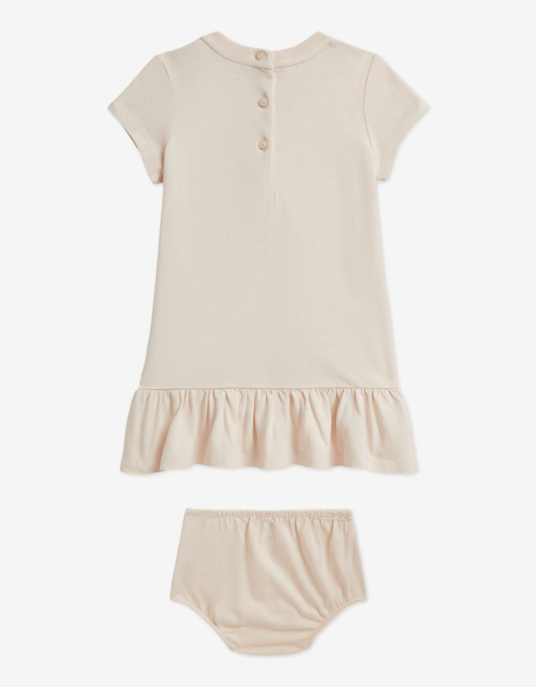 Ralph Lauren Baby Girls Polo Bear Peplum Jersey Dress in Ivory