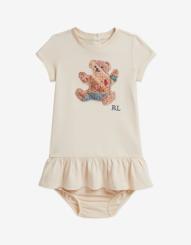 Ralph Lauren Baby Girls Polo Bear Peplum Jersey Dress in Ivory