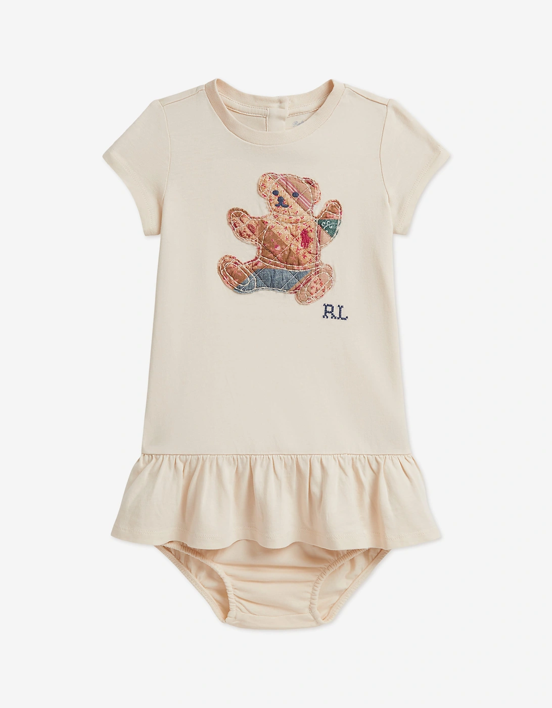 Ralph Lauren Baby Girls Polo Bear Peplum Jersey Dress in Ivory