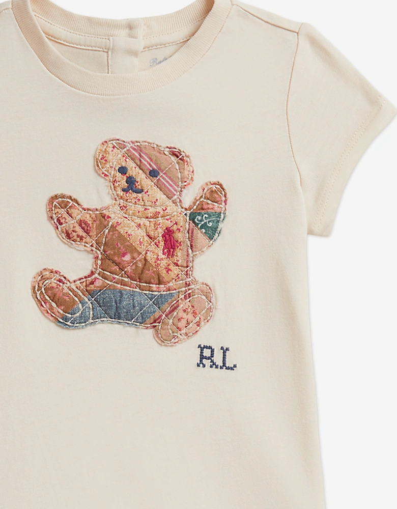 Ralph Lauren Baby Girls Polo Bear Peplum Jersey Dress in Ivory