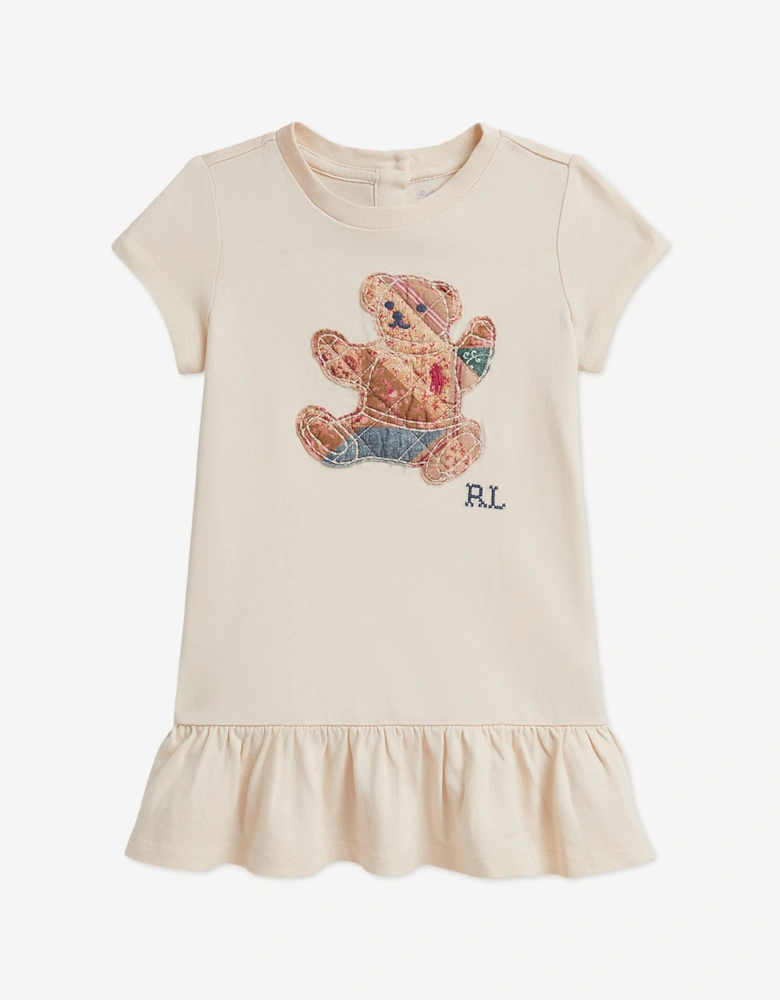 Ralph Lauren Baby Girls Polo Bear Peplum Jersey Dress in Ivory