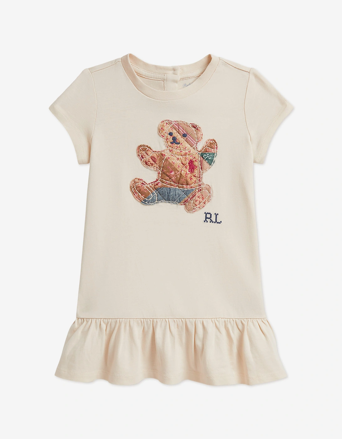 Ralph Lauren Baby Girls Polo Bear Peplum Jersey Dress in Ivory