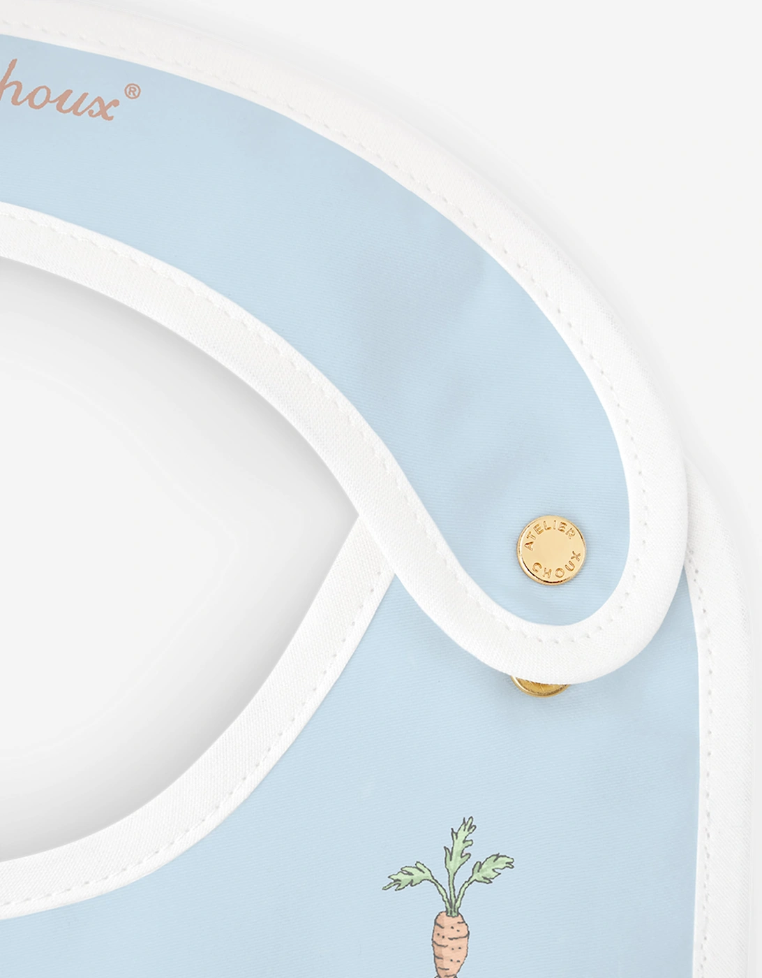 Atelier Choux Baby Satin Spring Bunny Bib in Blue