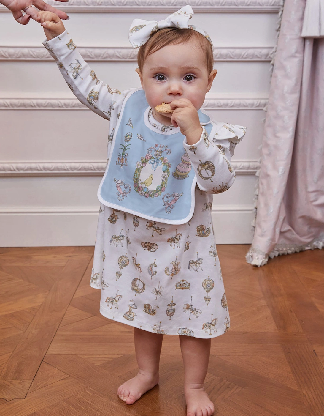 Atelier Choux Baby Satin Spring Bunny Bib in Blue