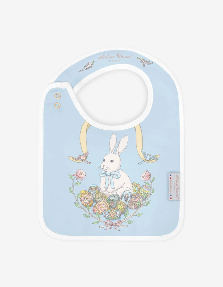 Atelier Choux Baby Satin Spring Bunny Bib in Blue
