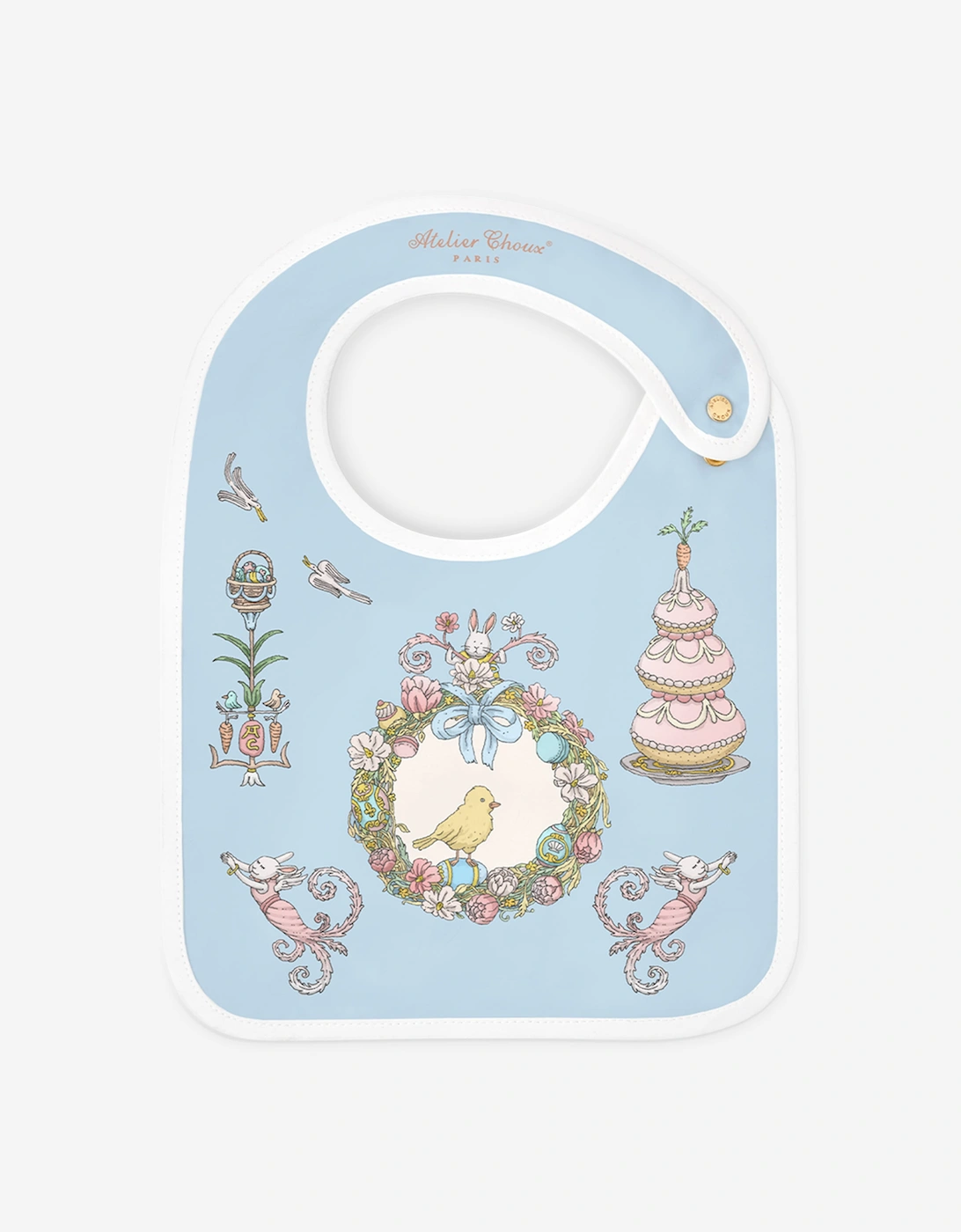 Atelier Choux Baby Satin Spring Bunny Bib in Blue, 6 of 5
