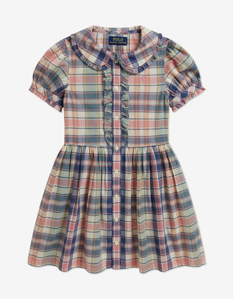 Ralph Lauren Girls Plaid Cotton Shirt Dress in Pink