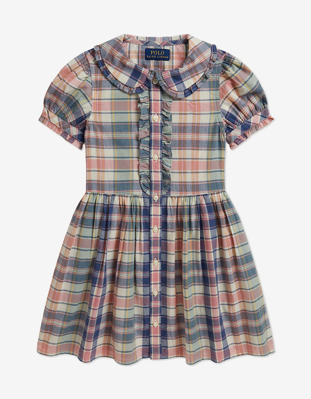 Ralph Lauren Girls Plaid Cotton Shirt Dress in Pink
