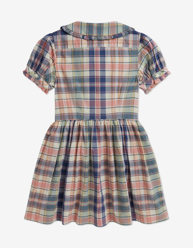 Ralph Lauren Girls Plaid Cotton Shirt Dress in Pink