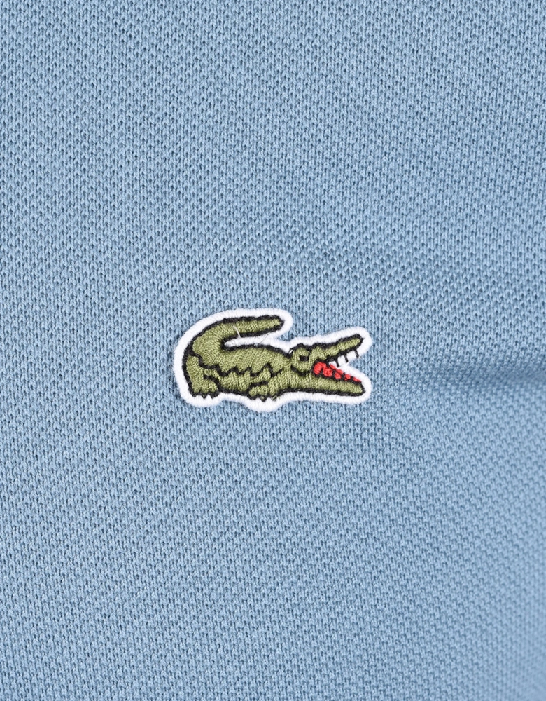 LACOSTE SHORT SLEEVED RIBBED COLLAR POLO MID BLUE